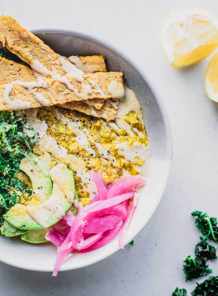 Vegan Savory Oatmeal Bowl Recipe with Kale and Avocado