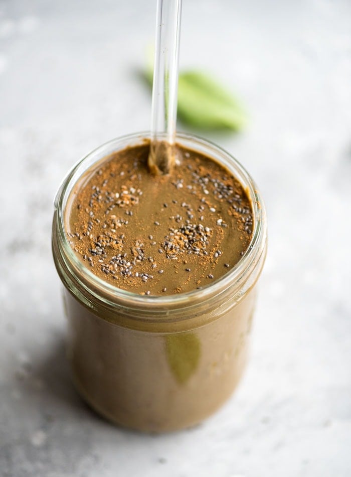 Creamy Chocolate Banana Smoothie with Almond MIlk - Running on Real Food