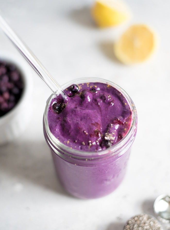 Cream Blueberry Smoothie with Almond Milk and Chia Seeds - Running on Real Food