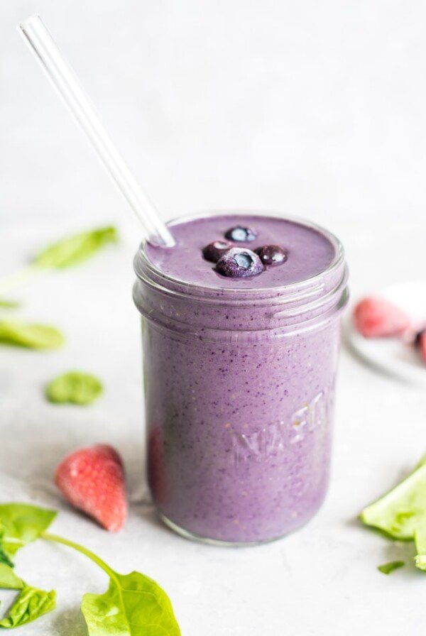 Vegan Mixed Berry Smoothie with Almond Butter - Running on Real Food