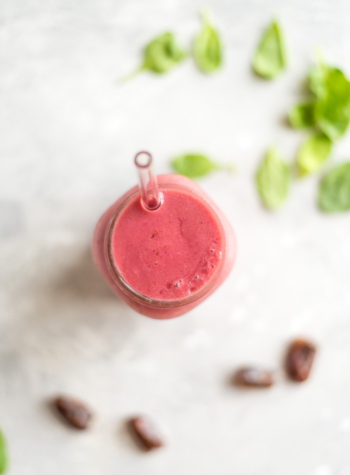Almond Butter Strawberry Raspberry Smoothie Recipe with Almond Milk - Running on Real Food