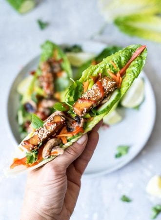 Vegan Tofu Lettuce Wraps with Avocado and Sriracha - Running on Real Food