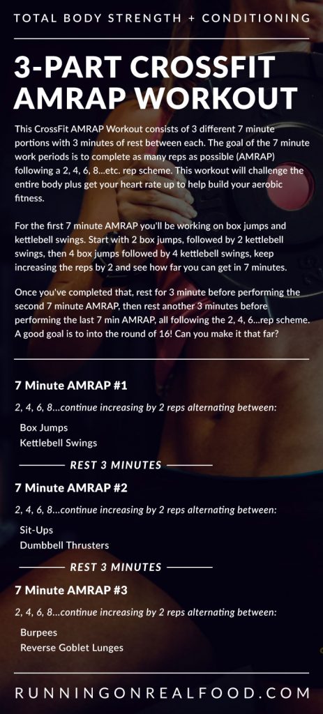 3-Part 28 Minute CrossFit AMRAP Workout for Strength and Conditioning - Running on Real Food Workouts