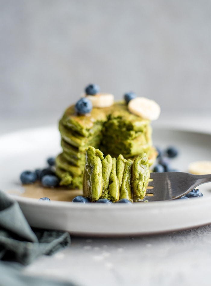 Green Spinach Vegan Pancakes - Running on Real Food