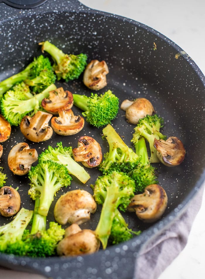 Vegan Broccoli Mushroom Sweet Potato Tofu Bowls - Running on Real Food