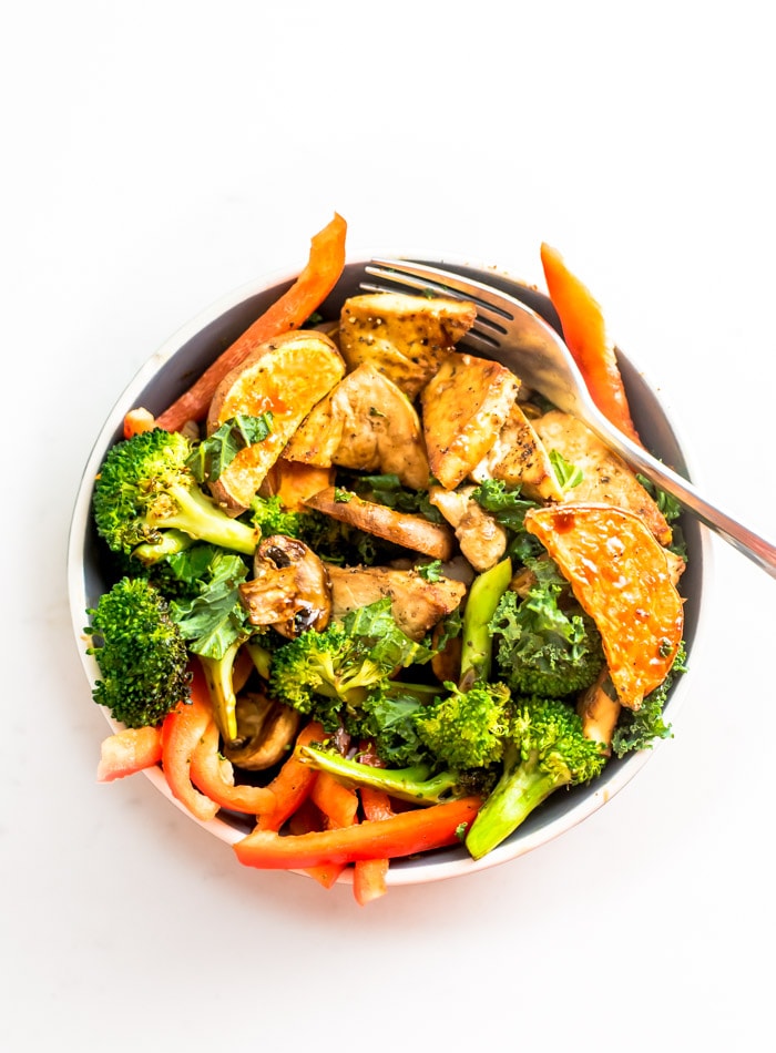 Easy Healthy Tofu Sweet Potato Bowls with Kale and Broccoli - Running on Real Food