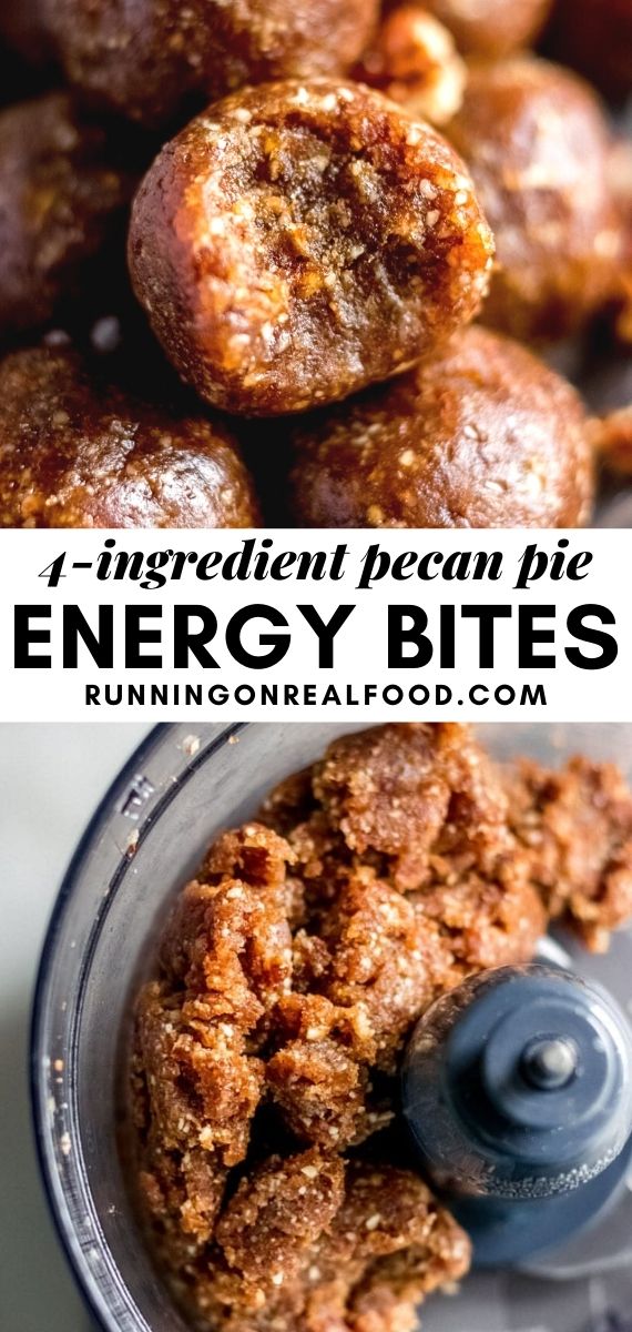 Pinterest graphic with an image and text for pecan pie bites.