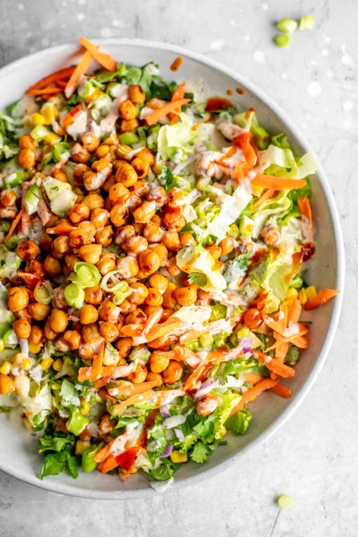 Healthy Vegan BBQ Chickpea Salad Recipe with Tahini Ranch Dressing