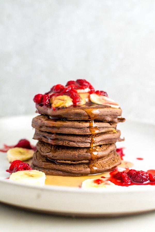 Thick Vegan Chocolate Protein Pancakes - Running on Real Food