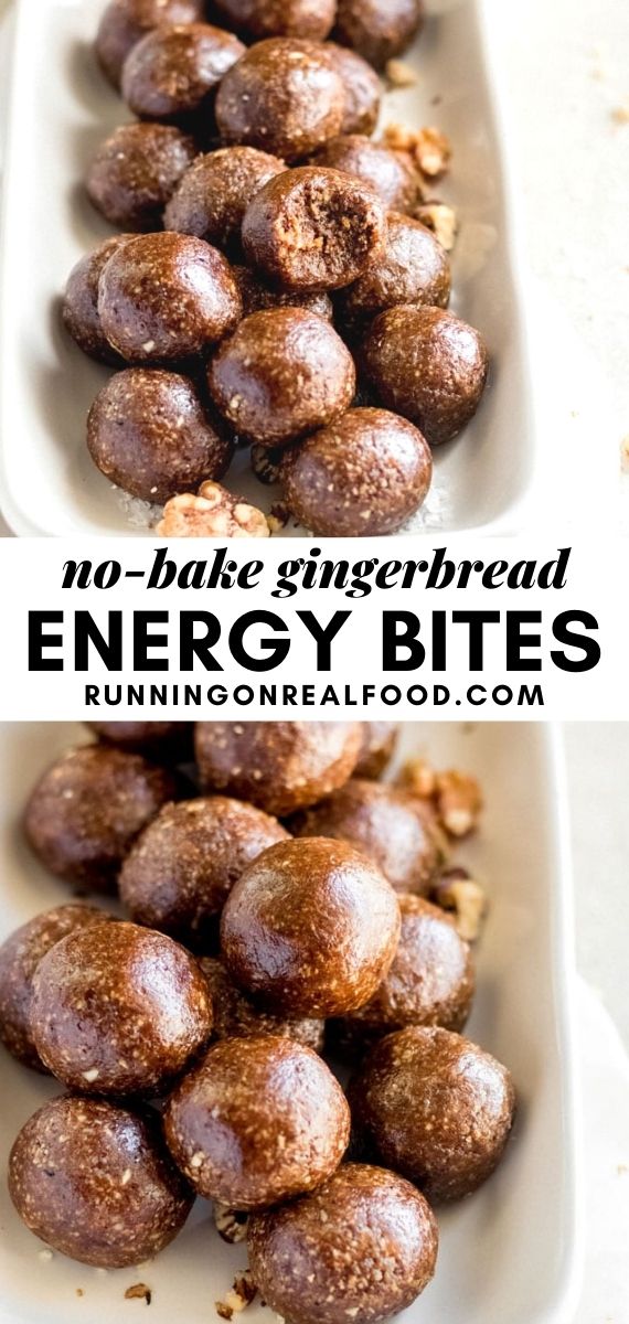 Pinterest graphic with an image and text for gingerbread balls.