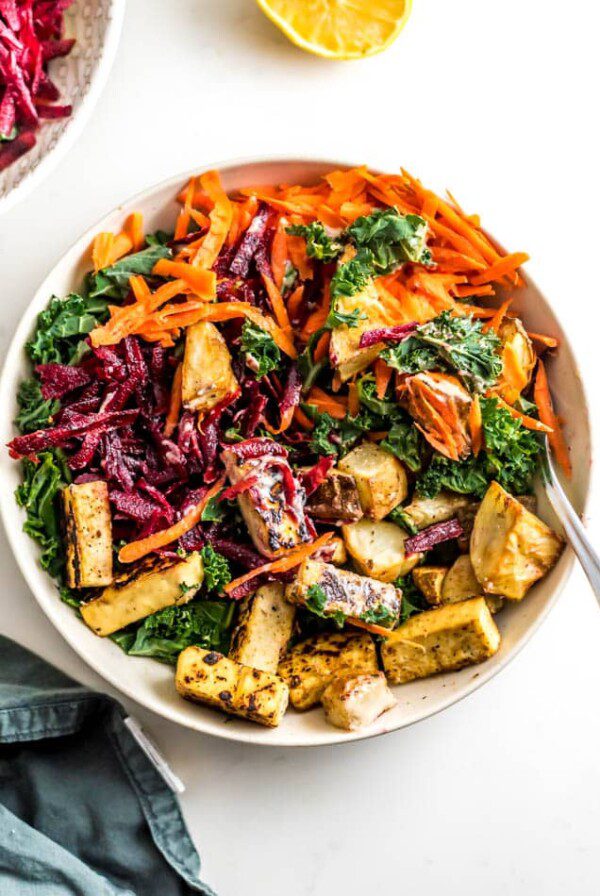 Beet and Carrot Kale Salad with Roasted Potatoes