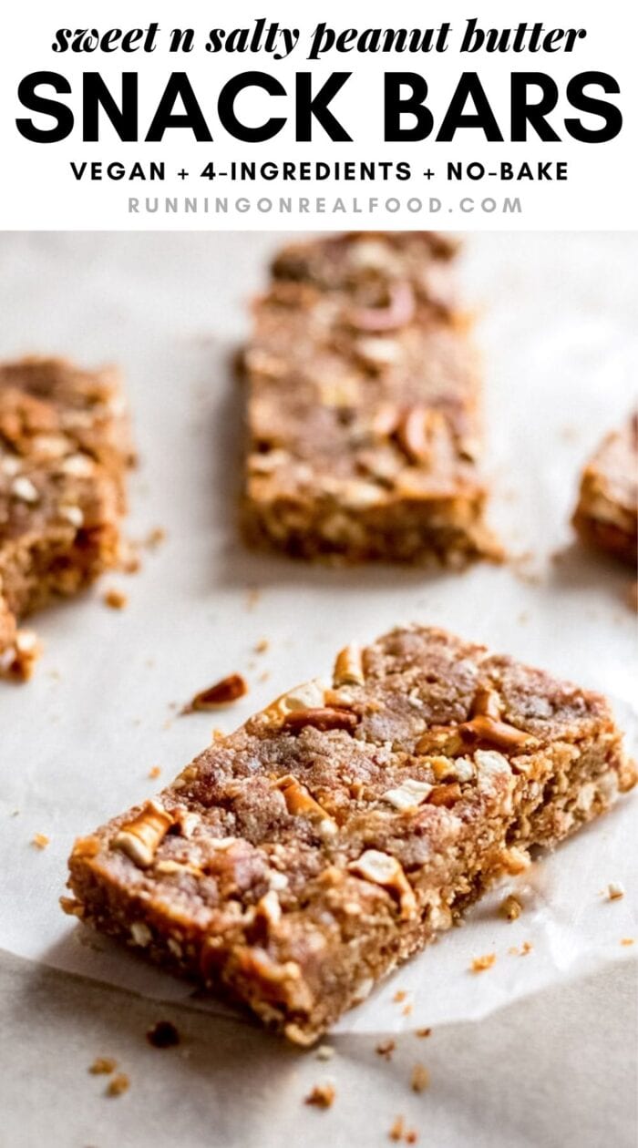 Pinterest graphic with an image and text for sweet and salty peanut butter bars.