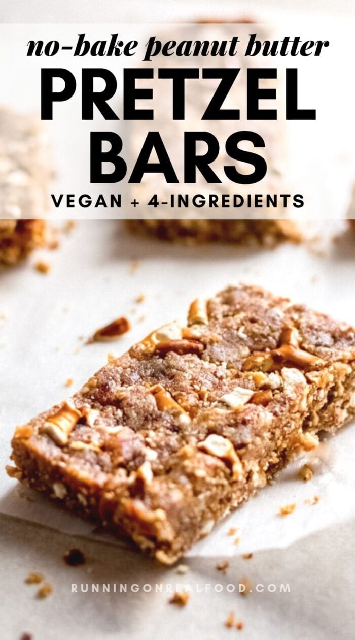 Pinterest graphic with an image and text for sweet and salty peanut butter bars.