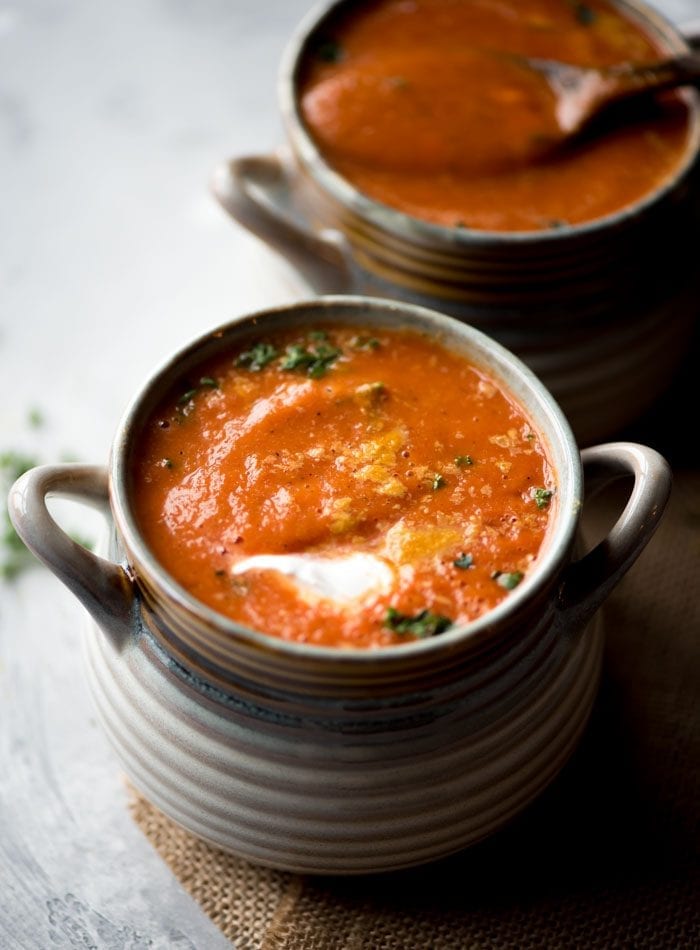 Vegan Roasted Red Pepper Tomato Soup | Running on Real Food
