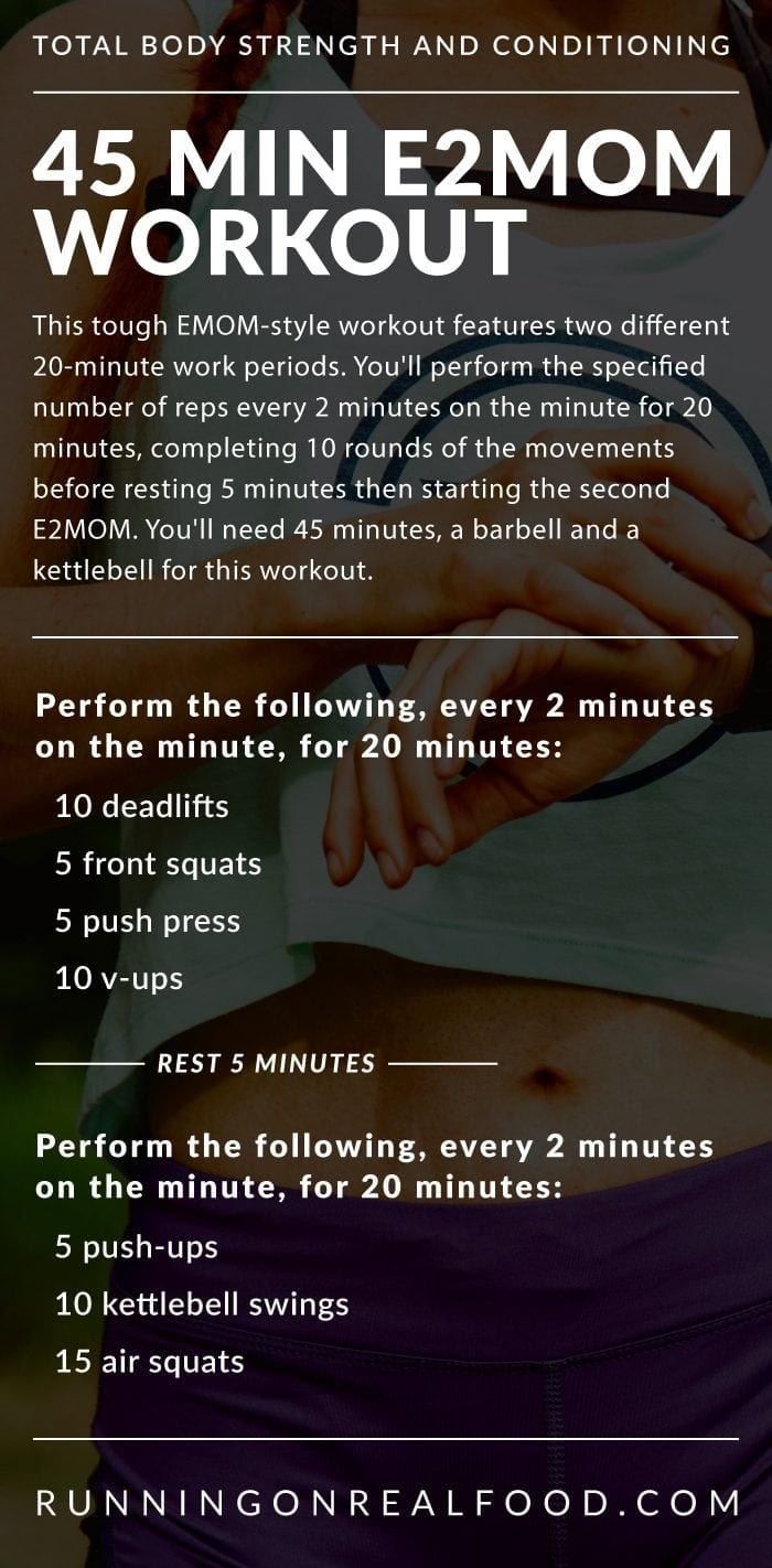 Instructions for a 45 minutes E2MOM Workout by Running on Real Food