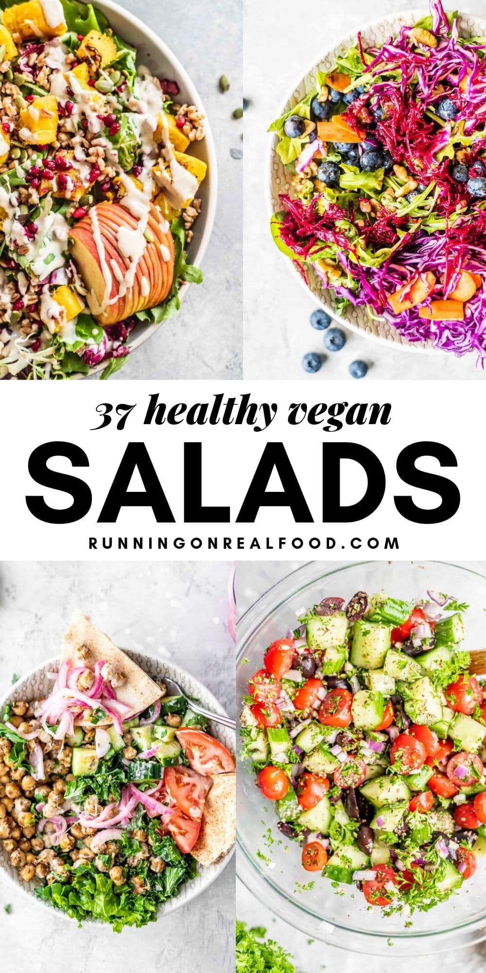 Pinterest graphic with text overlay for 37 healthy vegan salad recipes.