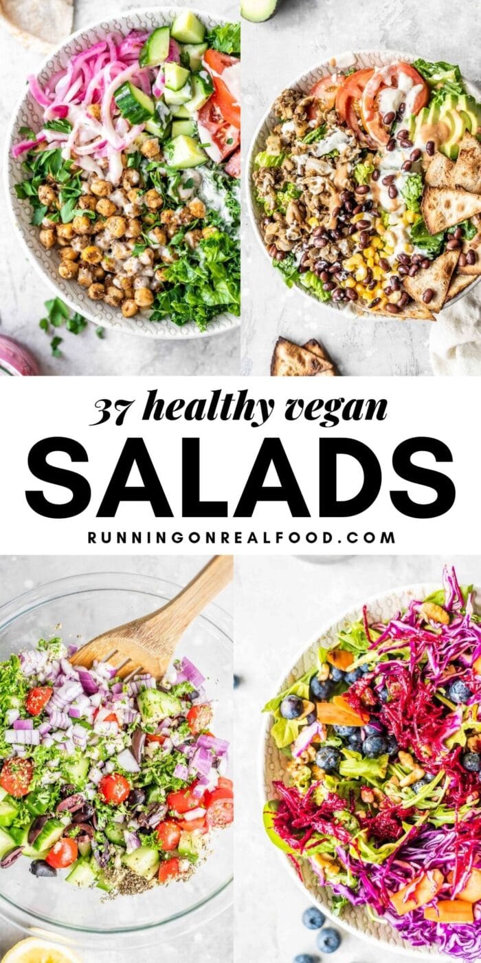 Pinterest graphic with text overlay for 37 healthy vegan salad recipes.