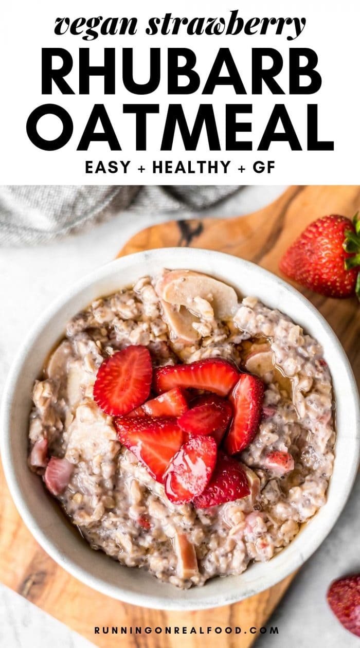 Pinterest graphic for strawberry rhubarb oatmeal.
