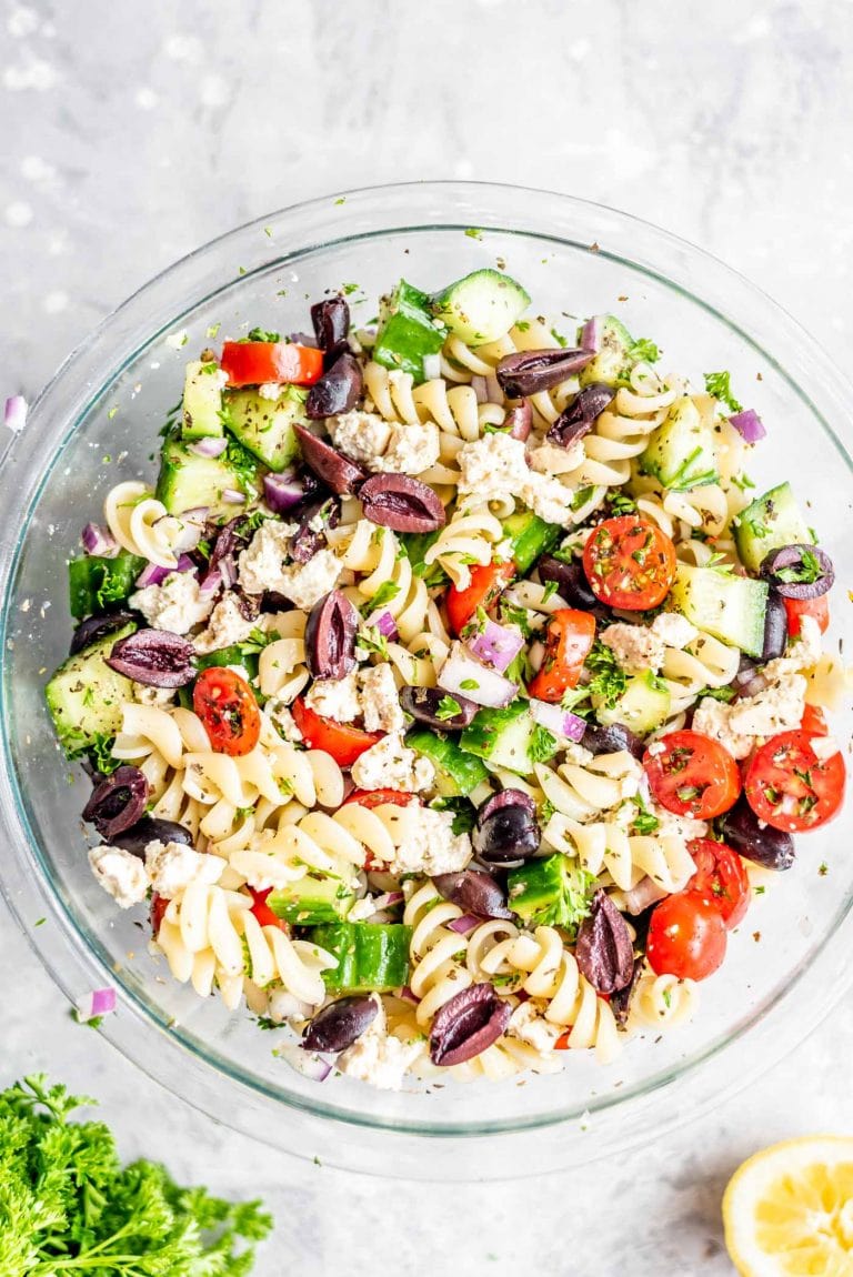 Vegan Greek Pasta Salad - Running On Real Food