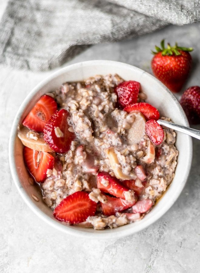 Strawberry Rhubarb Oatmeal Recipe - Running on Real Food