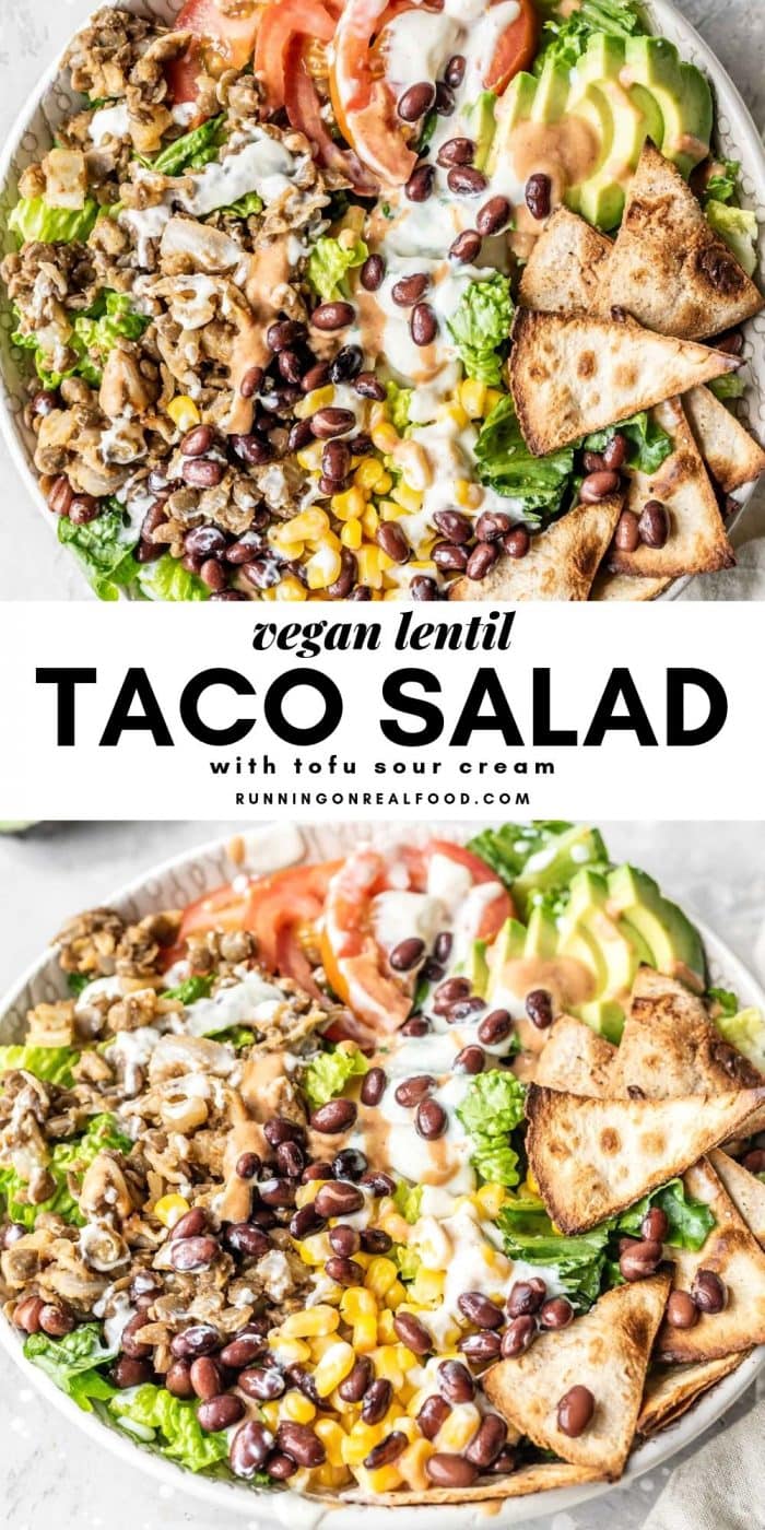 Pinterest image for vegan lentil taco salad.