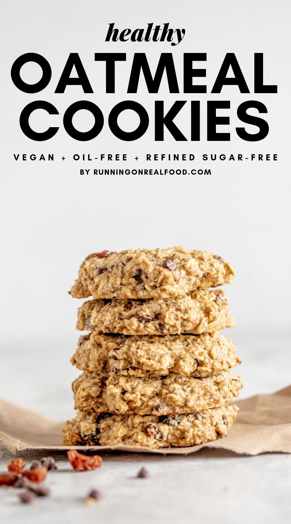 Pinterest graphic with text overlay for healthy oatmeal cookies.