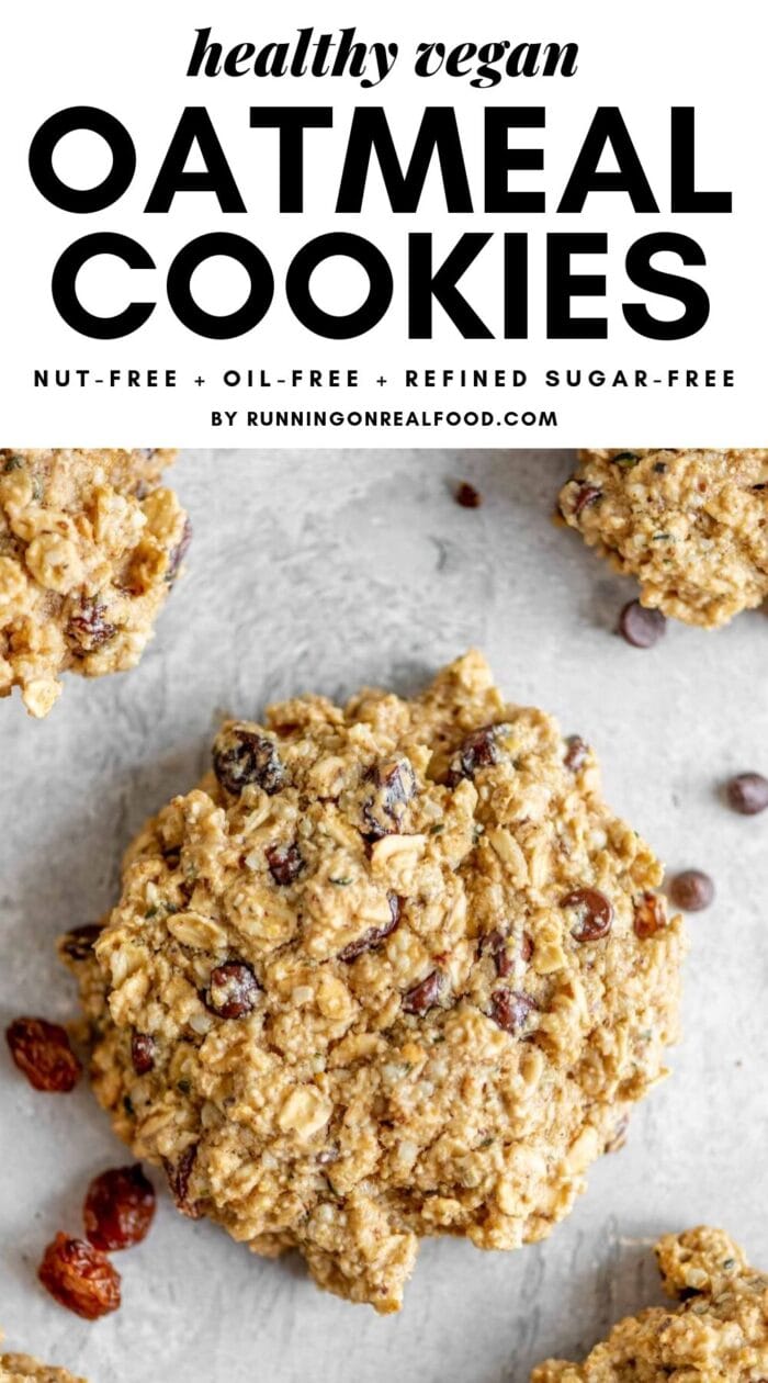 Pinterest graphic with text overlay for healthy oatmeal cookies.