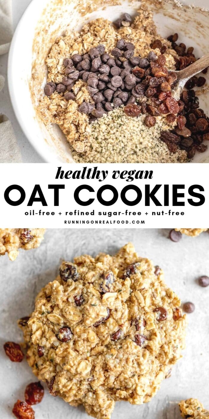 Pinterest graphic with text overlay for healthy oatmeal cookies.