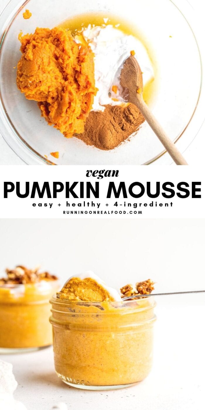Pinterest graphic with text overlay for vegan pumpkin mousse.
