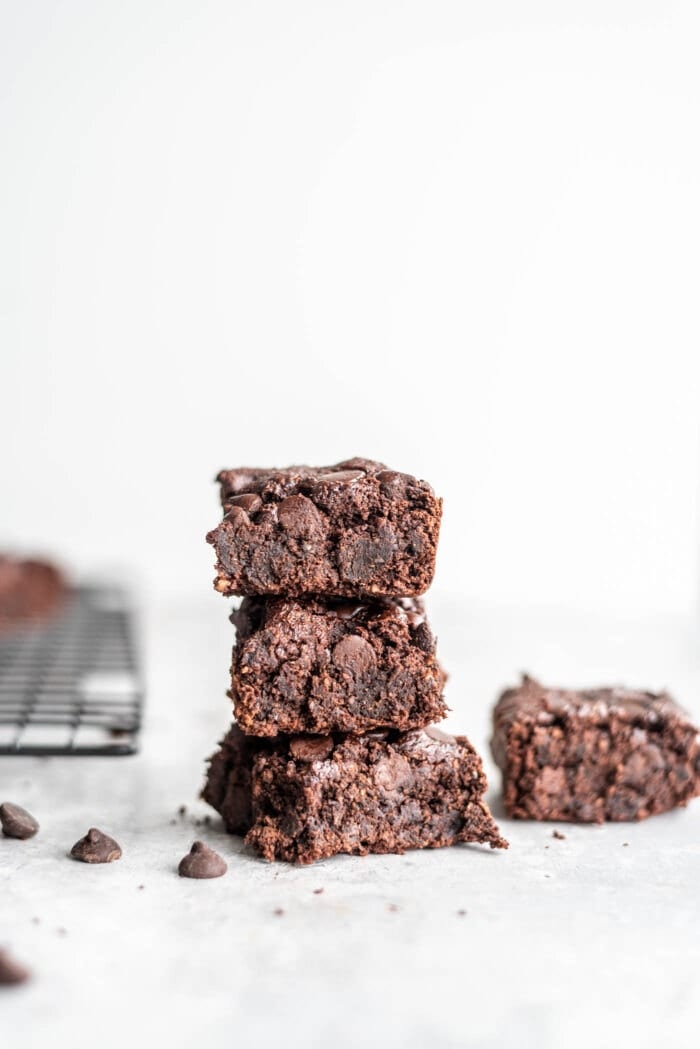Peanut Butter and Chocolate Black Bean Brownies cut in a pan.