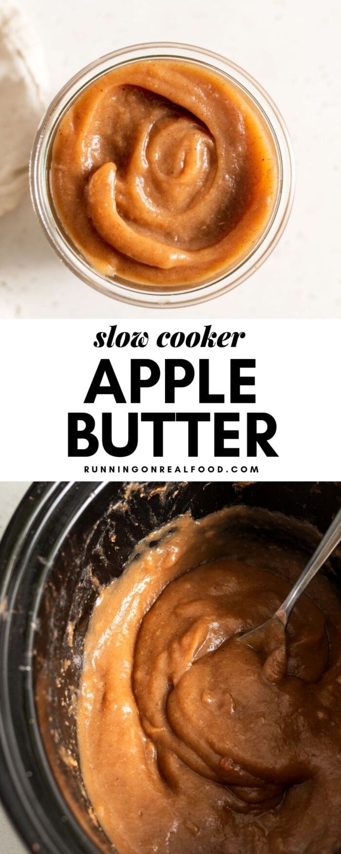 Pinterest collage for apple butter with an image and text overlay.