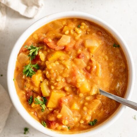 Vegan Butternut Squash Lentil Soup - Running on Real Food