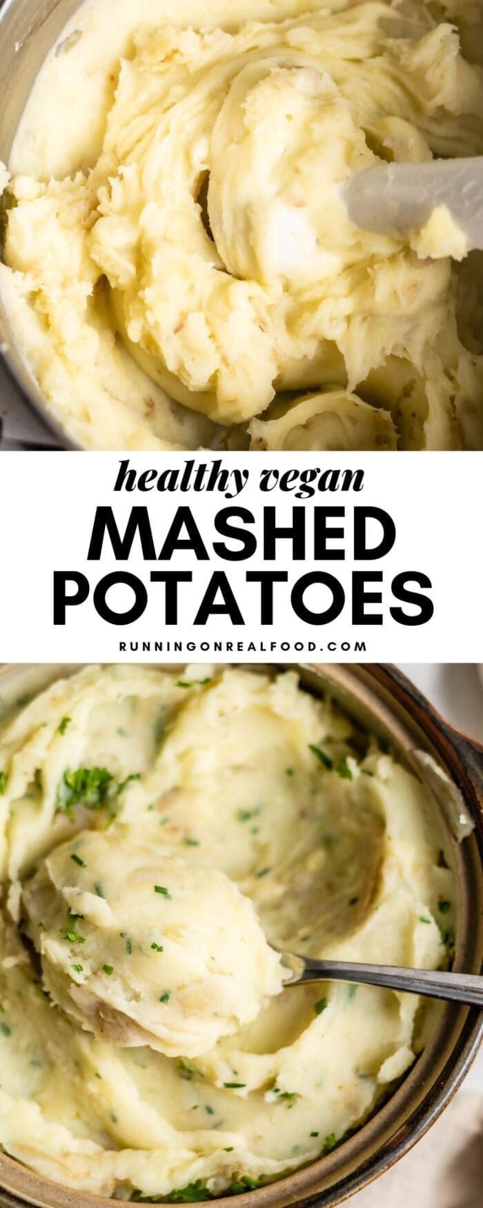 Pinterest image collage showing two photos of mashed potatoes with a text overlay.