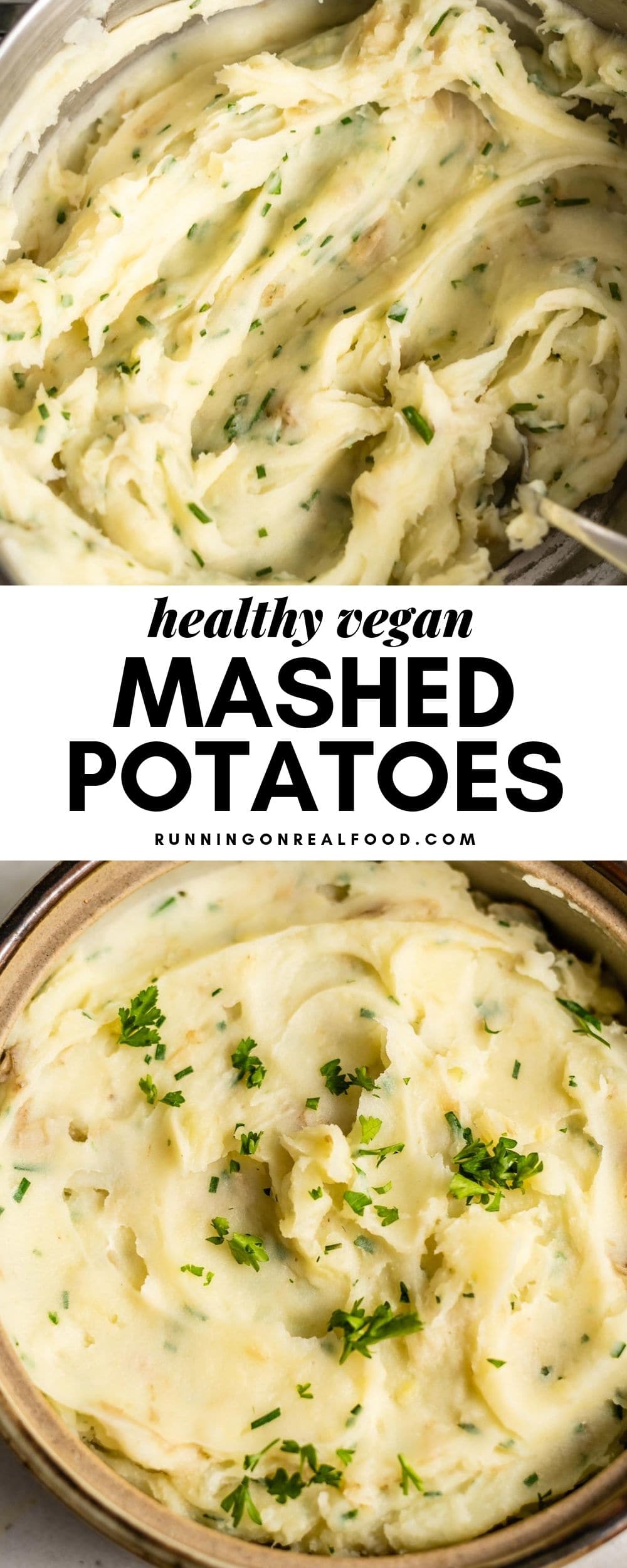 Pinterest image collage showing two photos of mashed potatoes with a text overlay.