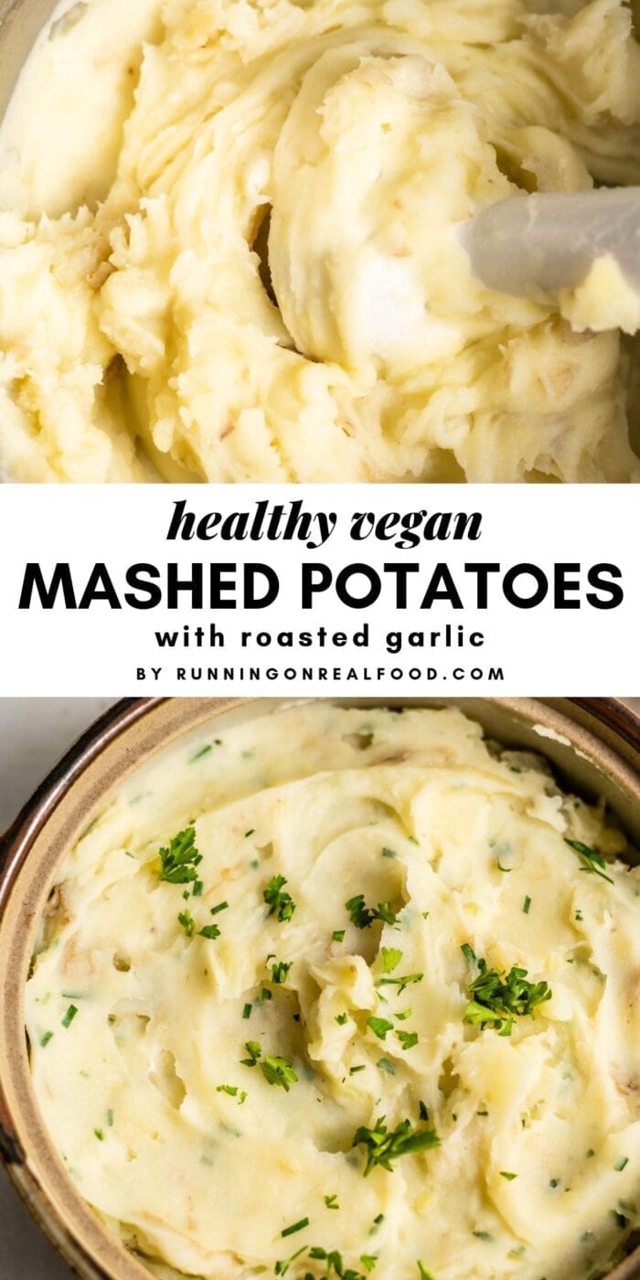 Pinterest image collage showing two photos of mashed potatoes with a text overlay.