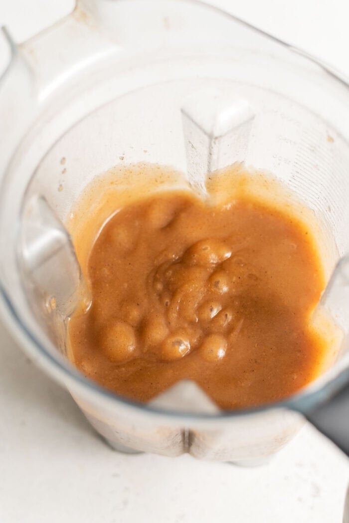 Blended applesauce in a Vitamix container.