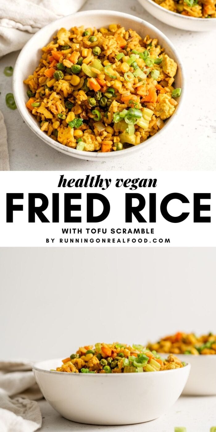 Pinterest graphic with an image of fried rice and a text overlay.