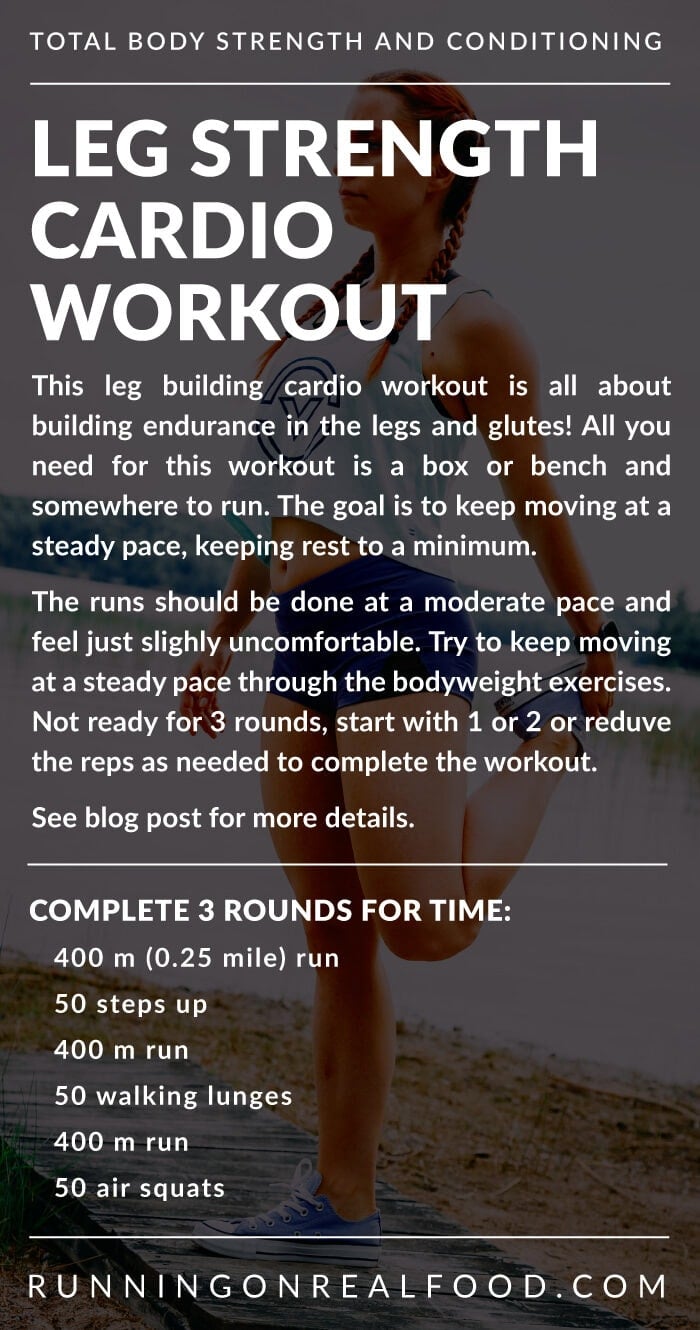 Workout details for a leg strength cardio workout.