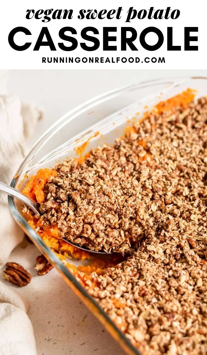 Pinterest graphic with an image and text for sweet potato casserole.
