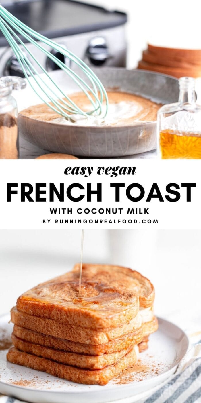 Pinterest graphic for vegan French toast recipe.