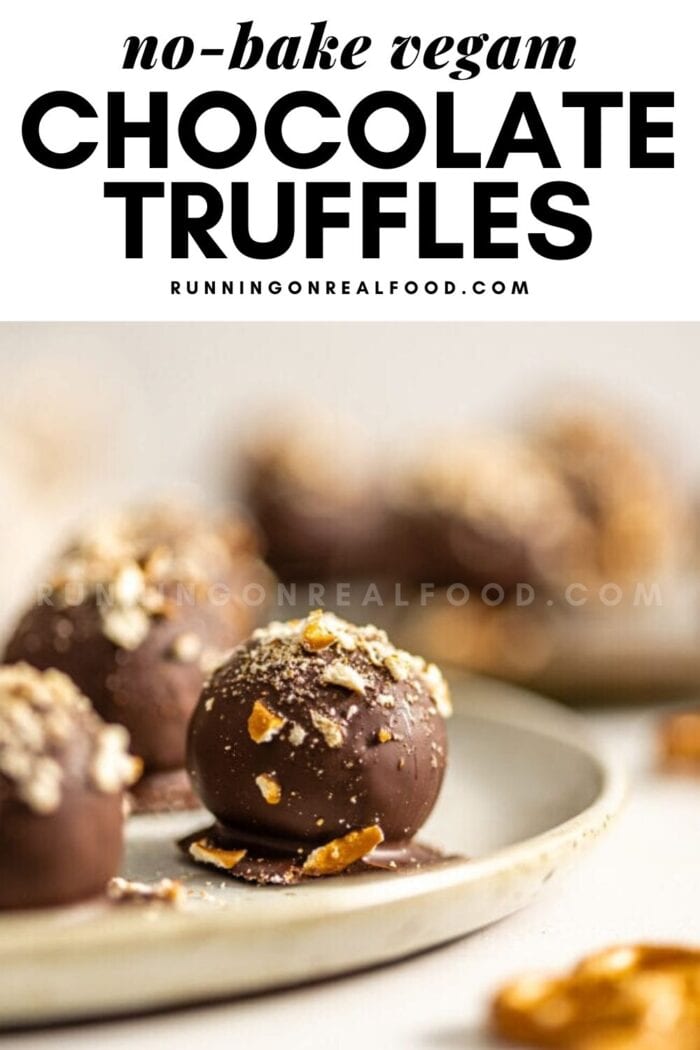Pinterest graphic with an image and text for chocolate pretzel balls.