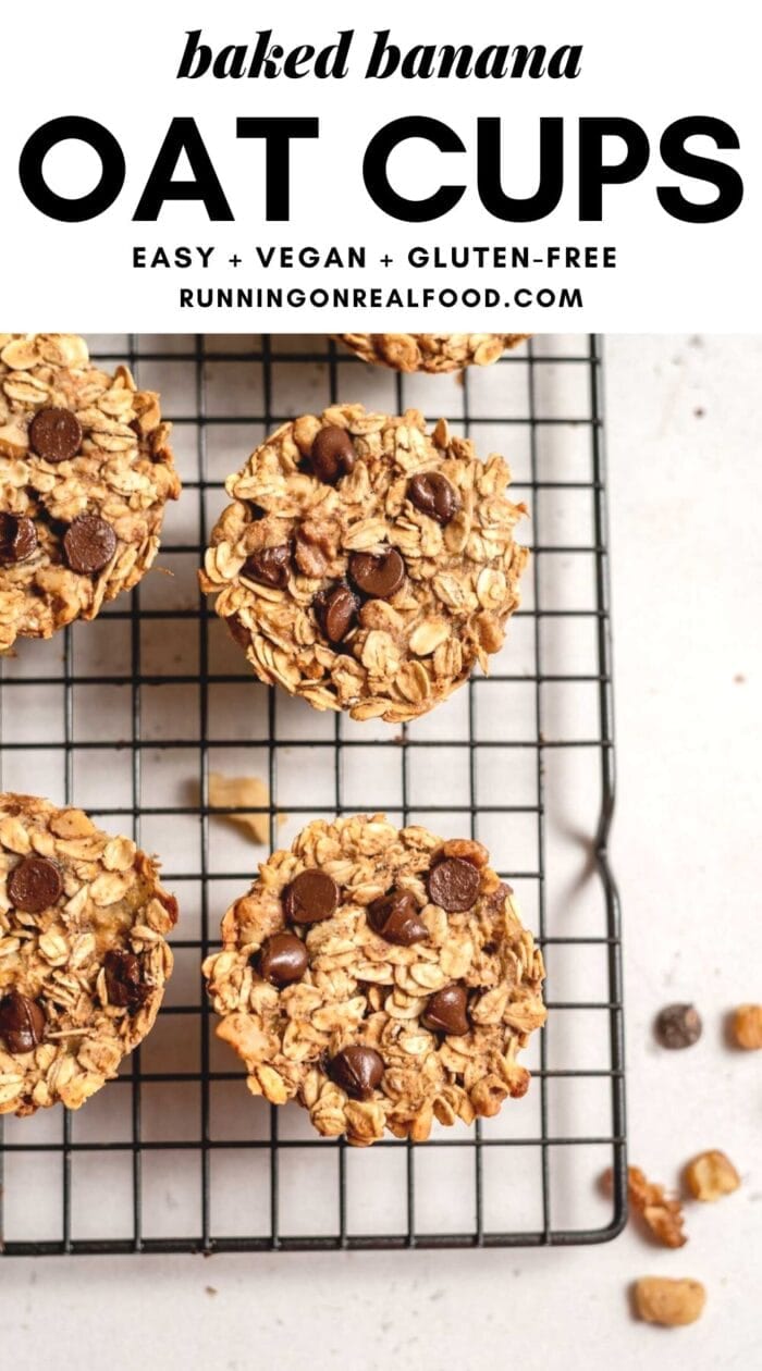 Pinterest graphic with an image and text for baked oatmeal cups.