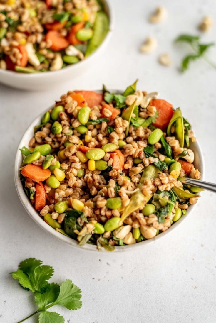 Vegan Fried Farro with Edamame - Running on Real Food