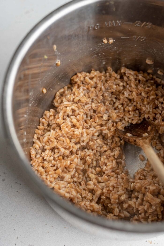 Cooked farro in an Instant Pot.