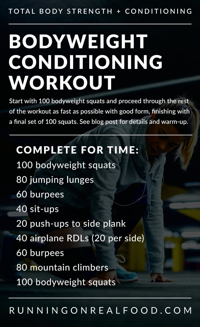Text instructions for a no-equipment bodyweight workout.