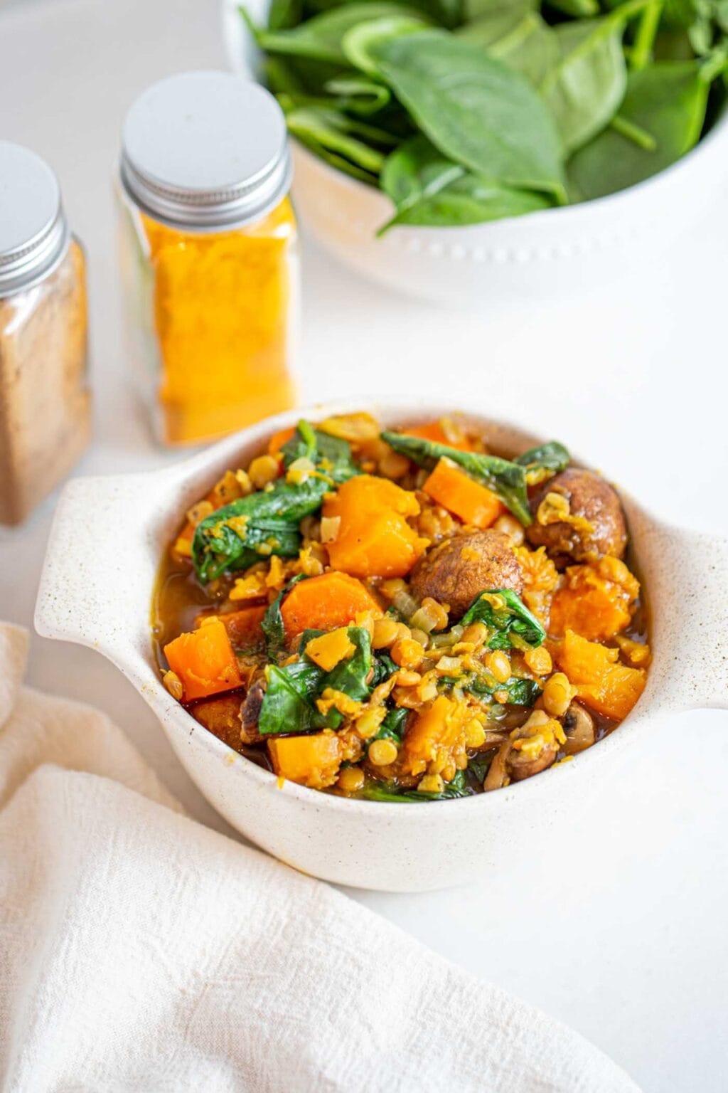 Curried Butternut Squash Lentil Stew with Spinach - Running on Real Food