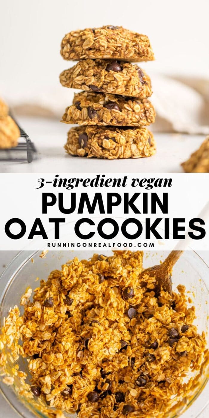 Pinterest graphic with an image and text for pumpkin oatmeal cookies.