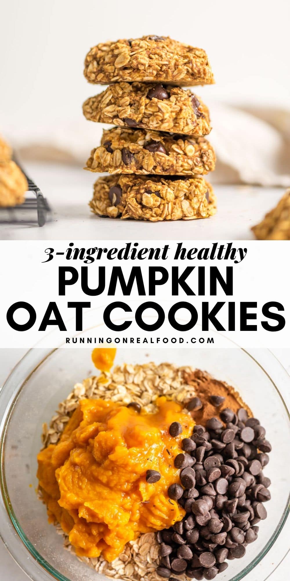 Pinterest graphic with an image and text for pumpkin oatmeal cookies.