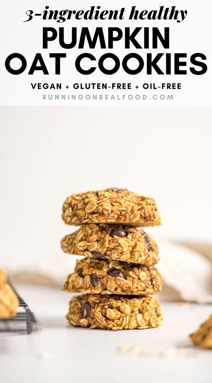 Pinterest graphic with an image and text for pumpkin oatmeal cookies.
