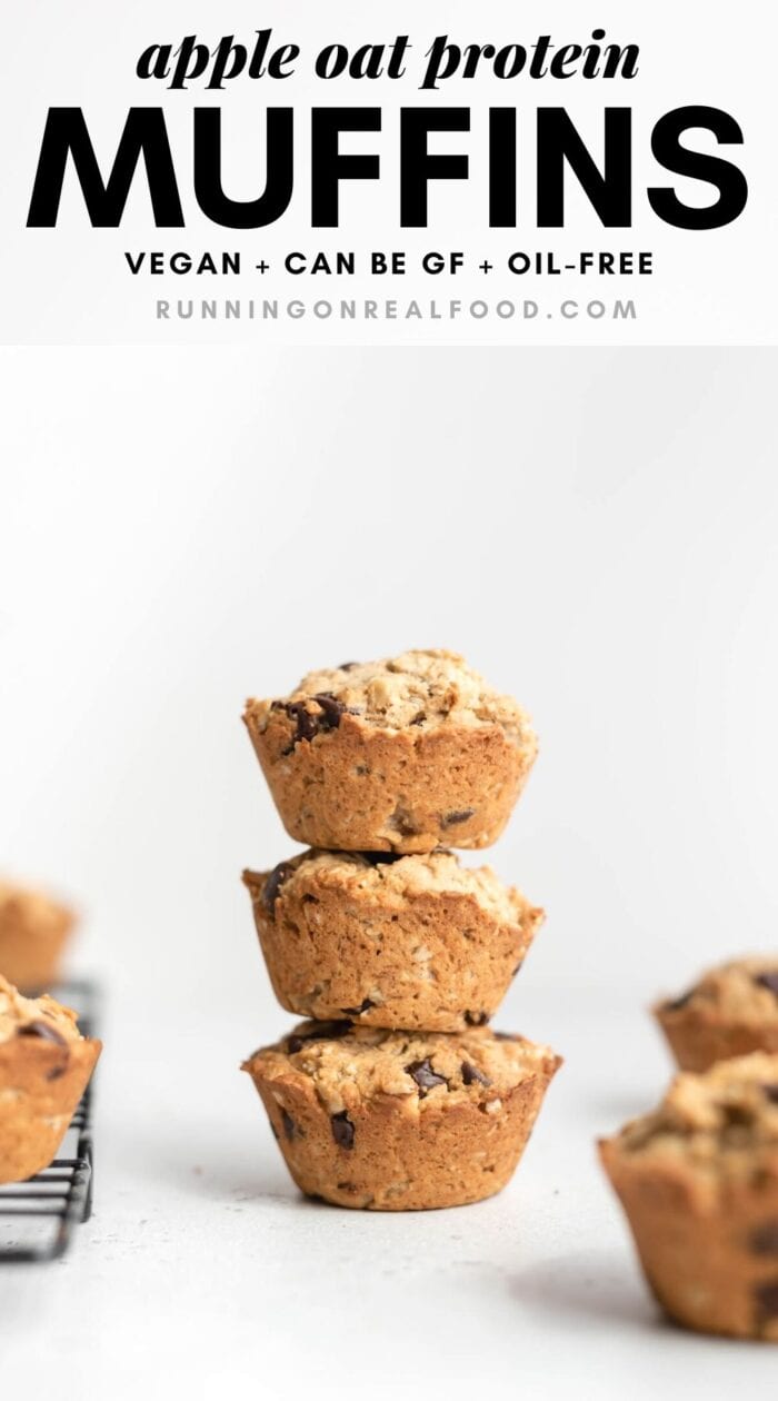 Pinterest graphic with an image and text for apple oat protein muffins.